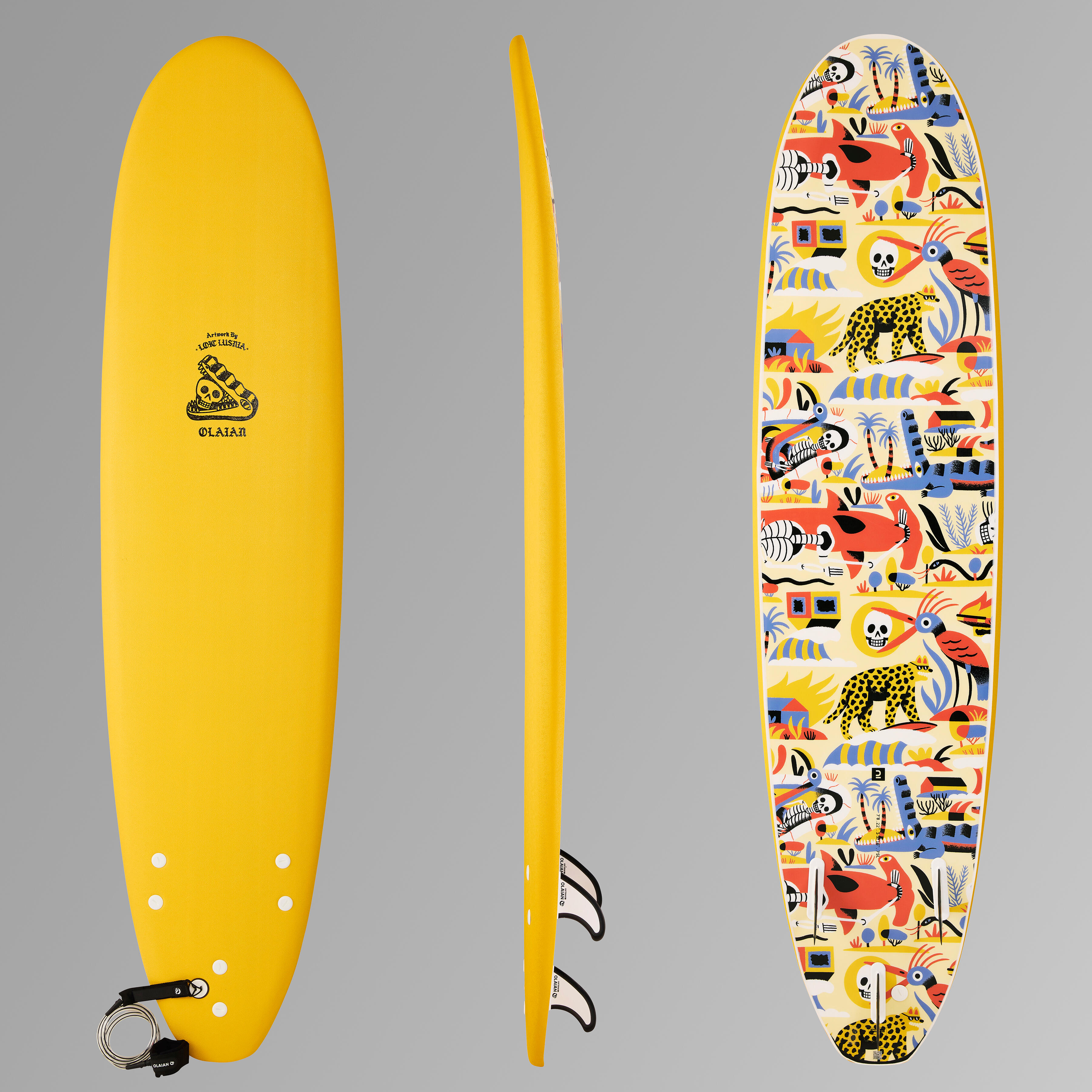Surfboard Schaumstoff inkl. Leash und Finnen - 500 7'8
